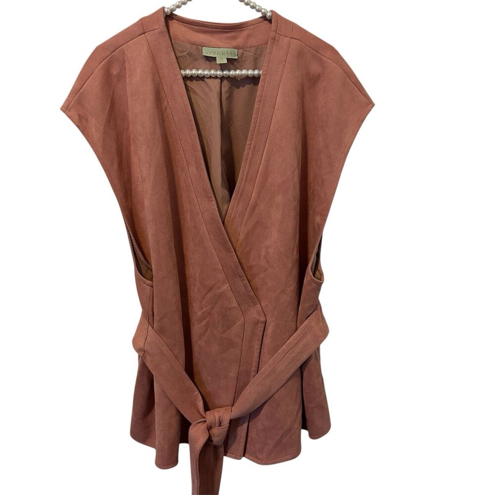 Ryegrass Desert Rose Faux Suede Open Front Sleeveless Belted Vest 2X Festival